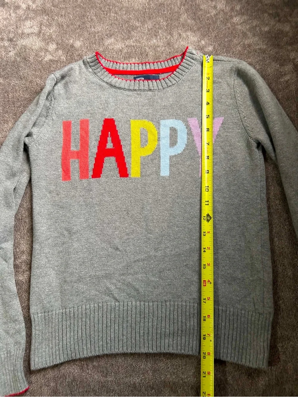 GAP Intarsia Crewneck Sweater Multicolor “HAPPY” Graphic Letters Sz XL 12 Years